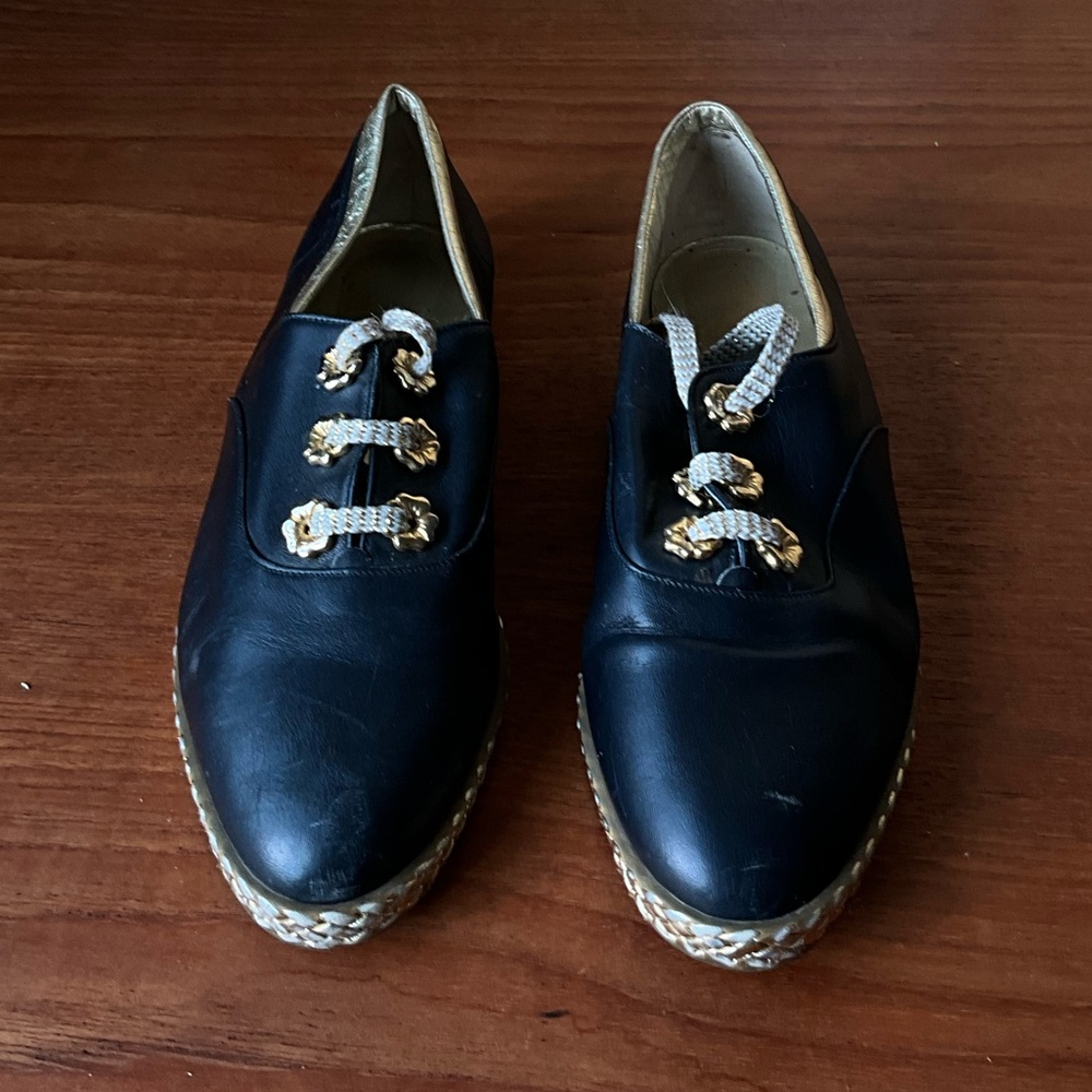 BALLY Jallut Oxfords Espadrilles Tennis Shoes with Gold Flowers and Jute Leather